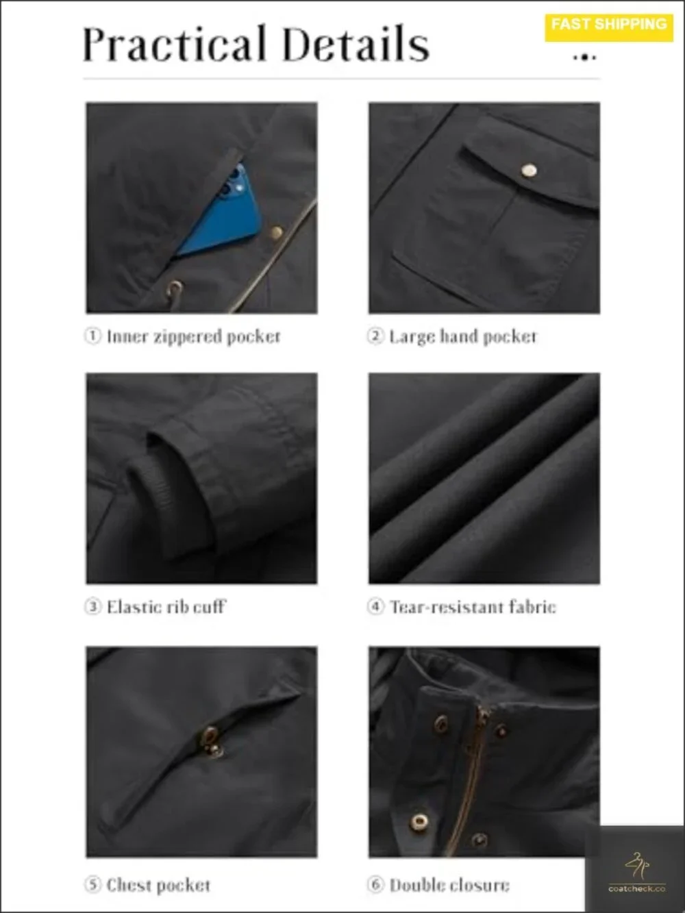 Women's Cotton Anorak Jacket Lightweight Military Safari Utility Coat Removable